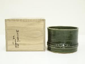 作家物　竹節緑釉碗（共箱）